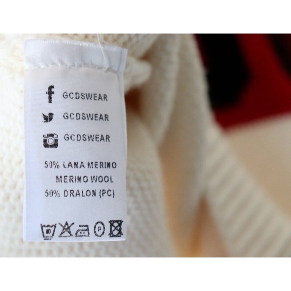 GCDS Unisex Large Ivory Off-White Band Sweatshirt Logo Stripe Knit Sweater $560 - Picture 9 of 11